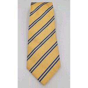 Thomas Pink Mens Yellow Blue Striped Luxury‎ Necktie Silk Made In France 58"